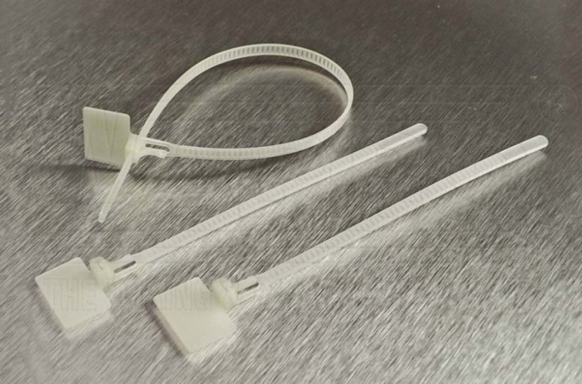 vázací pásek rozdělávací s popisovacím štítkem, 200 x 3,6 mm, štítek 13x19 mm za zámkem, nylon 66, přírodní