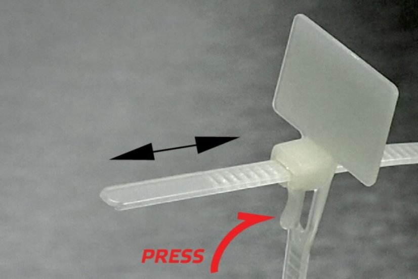 vázací pásek rozdělávací s popisovacím štítkem, 200 x 3,6 mm, štítek 13x19 mm za zámkem, nylon 66, přírodní