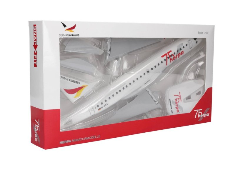 Embraer E190 German Airways D-ACJJ “Herpa 75 Years” livery;  1:100