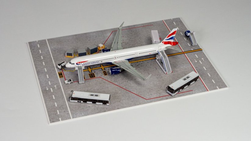 Airport diorama set 240 x 330, British Airways A321NEO;  1:200; Opt.1/Opt.2 - Options: with pushback truck